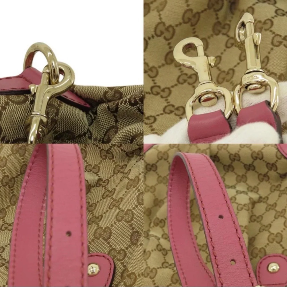GUCCI Pink and Tan GG Canvas Tote Bag, 247902, Authentic, EUC - Picture 9 of 12